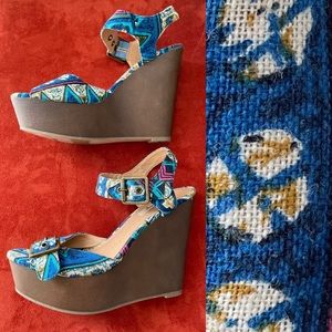 OLSENBOYE Retro TIKI Pin-Up ROCKABILLY Platform Wedge HEELS Size 8M As-Is